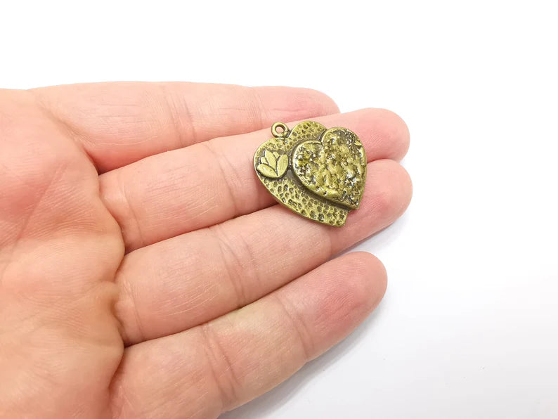 Heart Lotus Charms Pendant Antique Bronze Plated (28x28mm) G29200