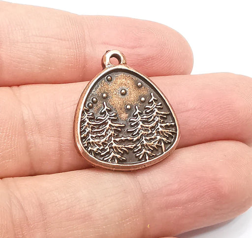 Winter Mountain Landscape Pine Tree Oval Pendant Charms Antique Copper Plated Charms (25x22mm) G29202