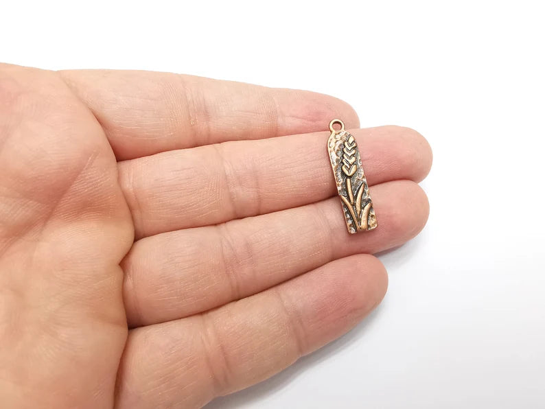Flower Charms, Lavender Charms, Virgo Wheat Charms, Antique Copper Plated (29x7mm) G29208