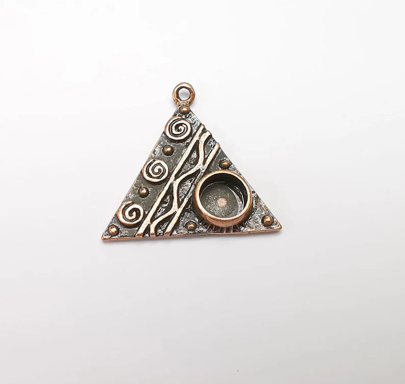 Antique Copper Triangle Charms Pendant Bezel, Resin Blank, inlay Mounting, Mosaic Frame Cabochon Base, Antique Copper Plated (8mm) G29209