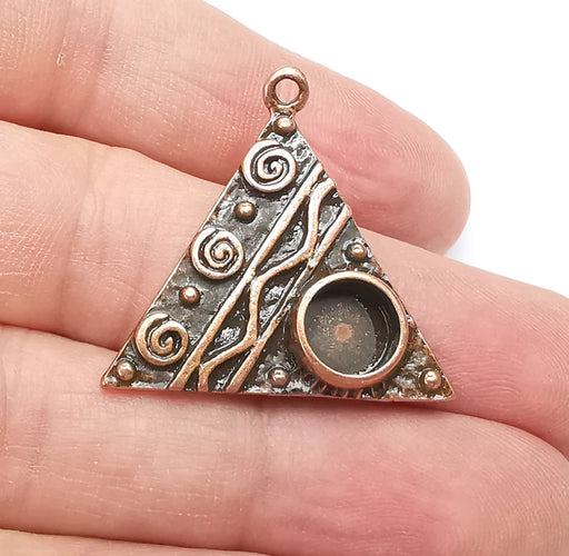 Antique Copper Triangle Charms Pendant Bezel, Resin Blank, inlay Mounting, Mosaic Frame Cabochon Base, Antique Copper Plated (8mm) G29209
