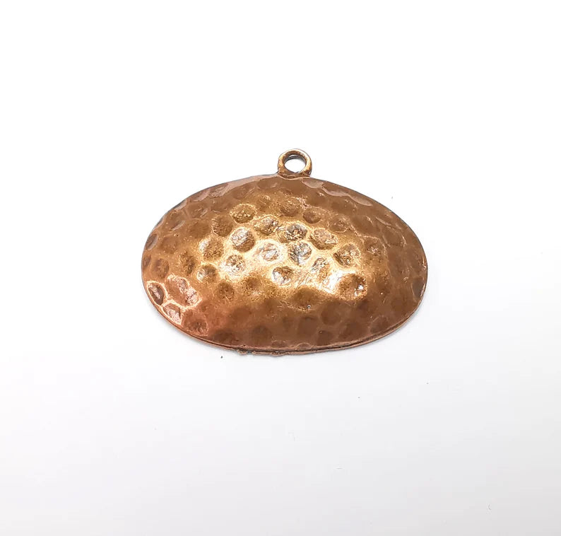 Hammered Oval Domed Charms Antique Copper Plated Teardrop Charms (40x31mm) G29213