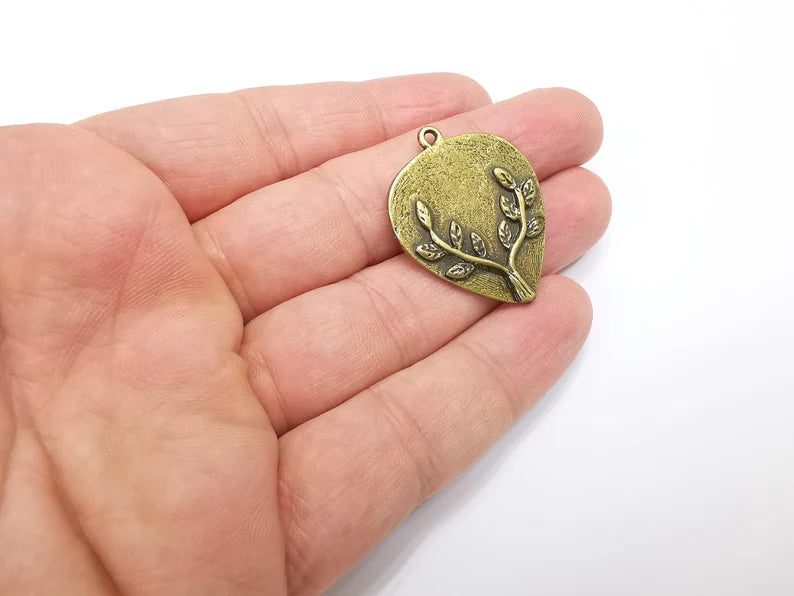 Branch Leaf Charms Plant Nature Charms Pendant Antique Bronze Plated Charms (34x28mm) G29219