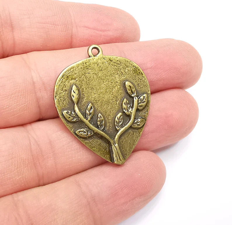 Branch Leaf Charms Plant Nature Charms Pendant Antique Bronze Plated Charms (34x28mm) G29219