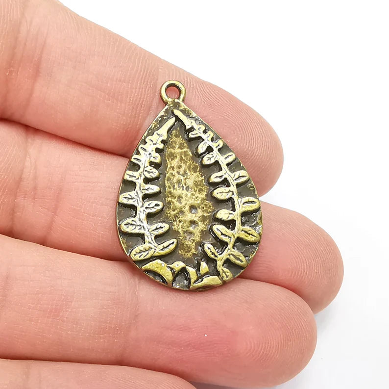 Fern Charms Antique Bronze Plated Drop Charms (34x23mm) G29220