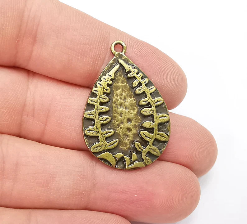 Fern Charms Antique Bronze Plated Drop Charms (34x23mm) G29220