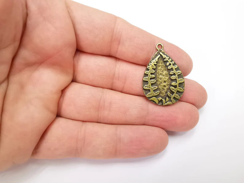 Fern Charms Antique Bronze Plated Drop Charms (34x23mm) G29220