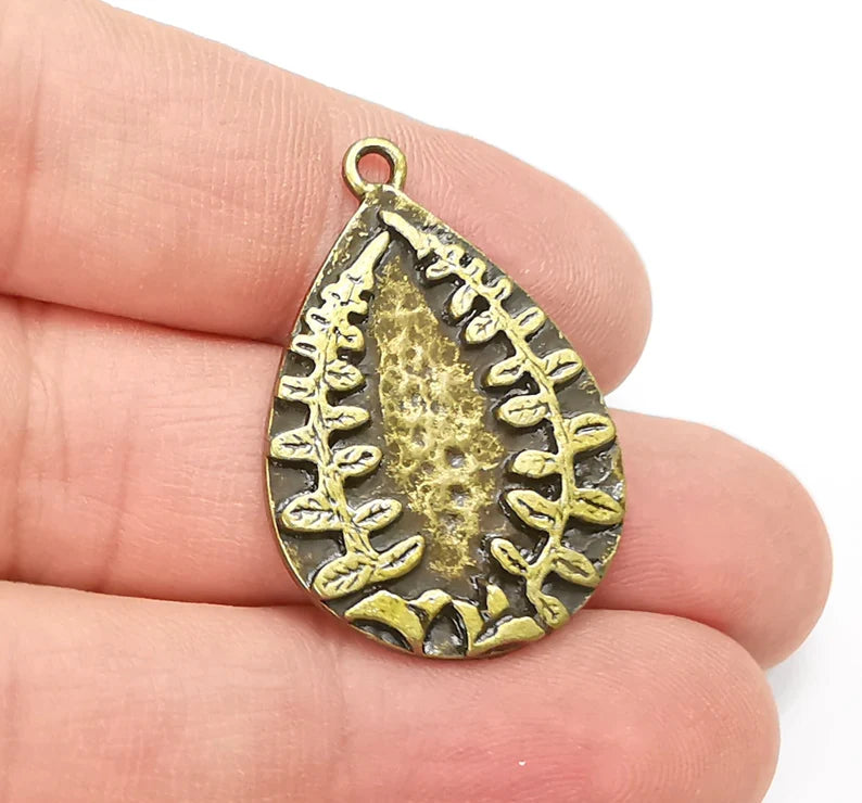 Fern Charms Antique Bronze Plated Drop Charms (34x23mm) G29220