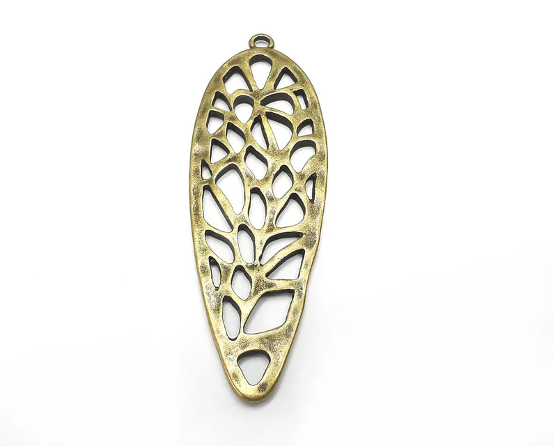 Hammered Leaf Charms Pendant, Antique Bronze Plated (96x33mm) G29462