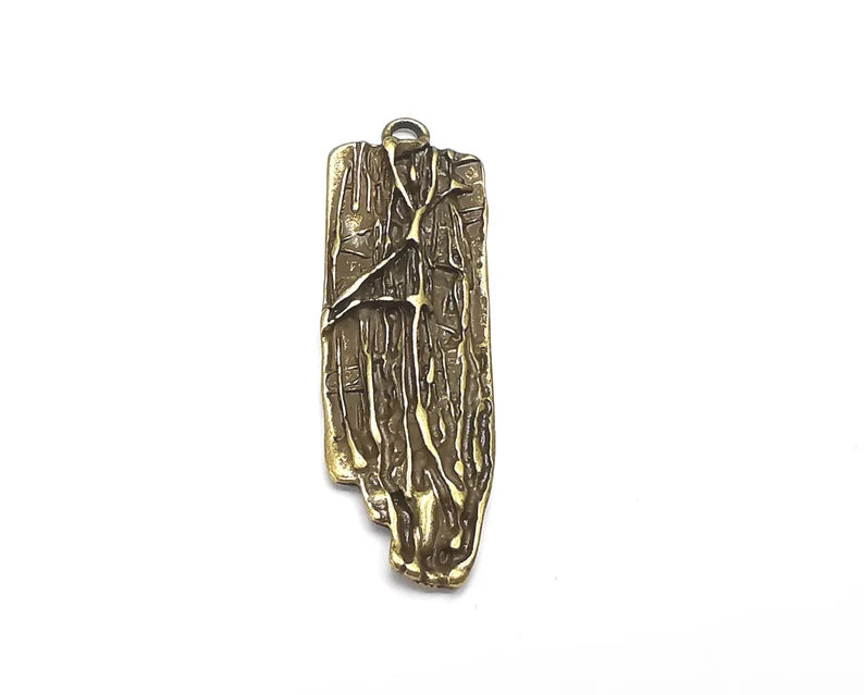 Tree Bark Charms, Ethnic Pendant Antique Bronze Plated (49x16mm) G29464