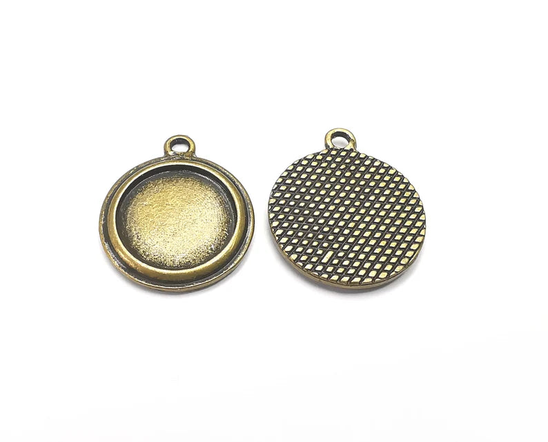 Round Charm Bezel, Resin Blank, inlay Mounting, Mosaic Pendant Frame, Cabochon Base,Dry Flower Setting, Antique Bronze (15mm) G29465