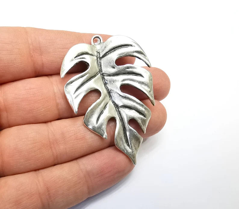 Monstera Leaf Charms Pendant Antique Silver Plated (59x39mm) G29254