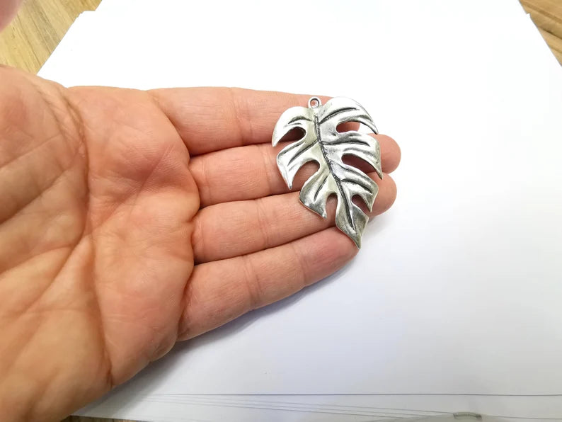 Monstera Leaf Charms Pendant Antique Silver Plated (59x39mm) G29254