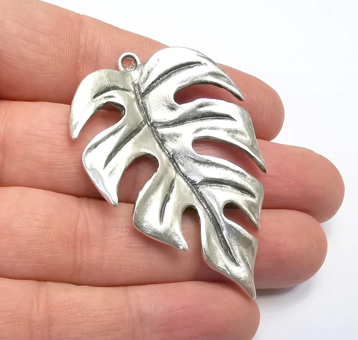 Monstera Leaf Charms Pendant Antique Silver Plated (59x39mm) G29254