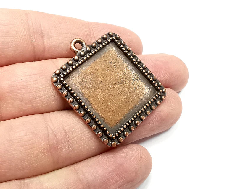 Square Pendant Blanks, Resin Bezel Bases, Mosaic Mountings, Dry flower Frame, Polymer Clay base, Antique Copper Plated (25x25mm) G29258