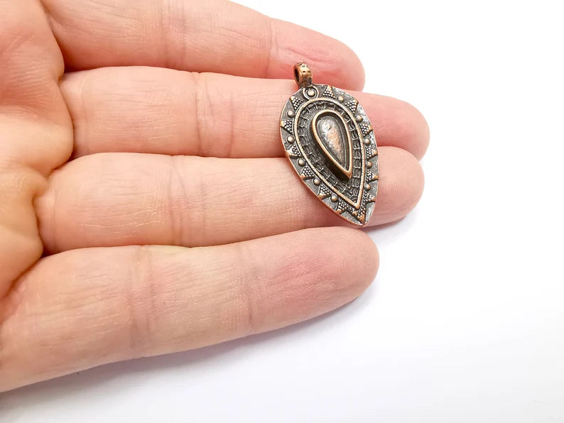 Drop Charms Pendant Bezels, Resin Blank, inlay Mountings, Mosaic Frame, Cabochon Bases Flower Settings Antique Copper (12x5mm) G29477