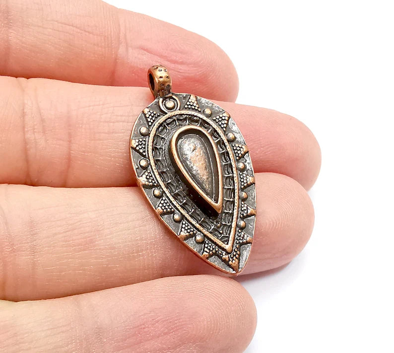 Drop Charms Pendant Bezels, Resin Blank, inlay Mountings, Mosaic Frame, Cabochon Bases Flower Settings Antique Copper (12x5mm) G29477