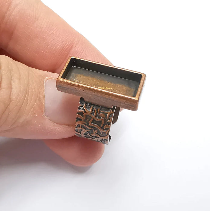 Rectangle Antique Copper Ring Blank Setting, Cabochon Mounting, 20x8mm Adjustable Resin Ring Base Bezel, Inlay Ring Mosaic Ring Bezel (G29479)