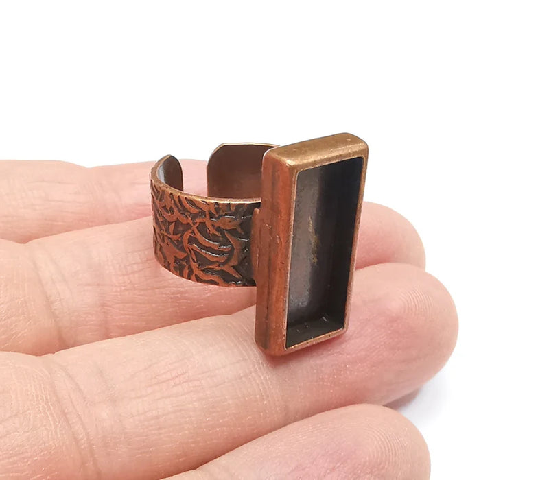 Rectangle Antique Copper Ring Blank Setting, Cabochon Mounting, 20x8mm Adjustable Resin Ring Base Bezel, Inlay Ring Mosaic Ring Bezel (G29479)