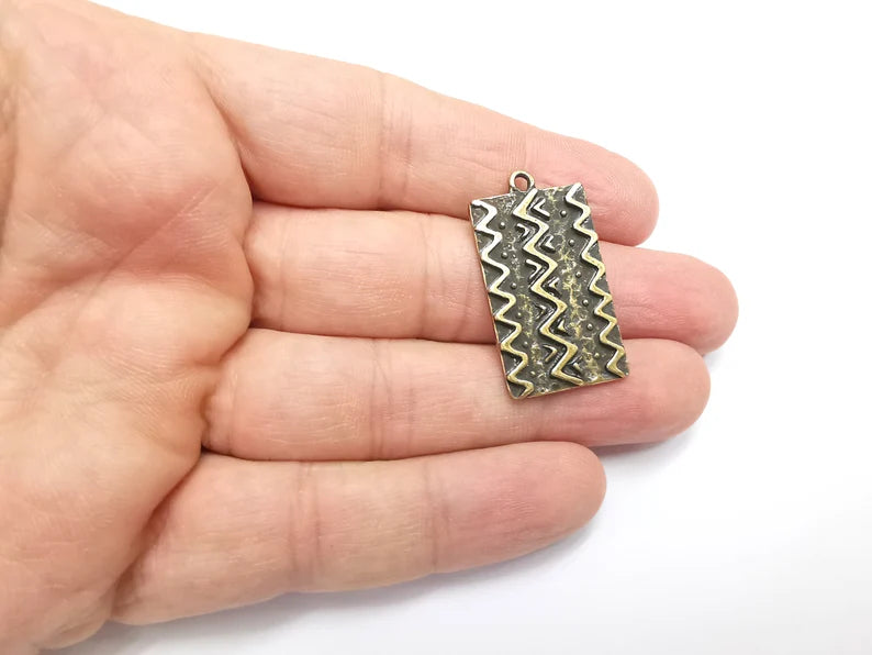 Flower Motif Charms, Ethnic Charms, Zigzag Charms, Jewelry Findings, Antique Bronze Plated Pendant (35x20mm) G29483