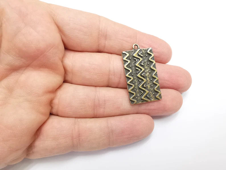 Flower Motif Charms, Ethnic Charms, Zigzag Charms, Jewelry Findings, Antique Bronze Plated Pendant (35x20mm) G29483