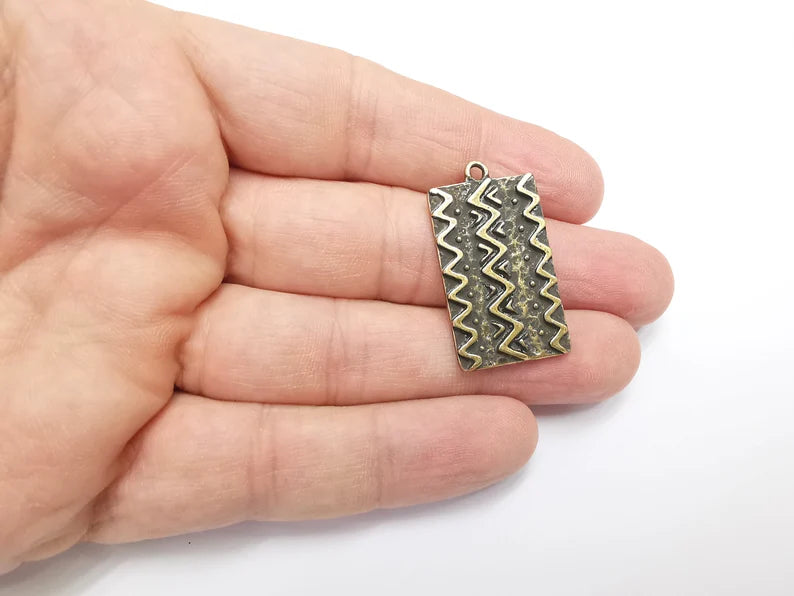 Flower Motif Charms, Ethnic Charms, Zigzag Charms, Jewelry Findings, Antique Bronze Plated Pendant (35x20mm) G29483