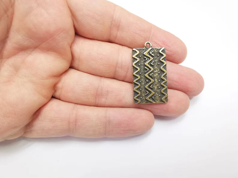 Flower Motif Charms, Ethnic Charms, Zigzag Charms, Jewelry Findings, Antique Bronze Plated Pendant (35x20mm) G29483
