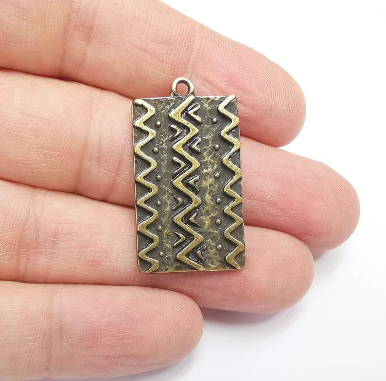 Flower Motif Charms, Ethnic Charms, Zigzag Charms, Jewelry Findings, Antique Bronze Plated Pendant (35x20mm) G29483