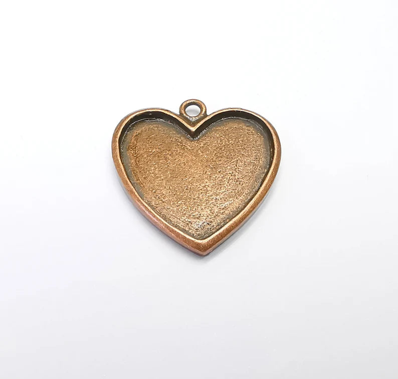 Heart Pendant Bezels, Resin Blank, inlay Mountings, Mosaic Frame, Cabochon Bases, Dry Flower Settings Antique Copper Plated (25x25mm) G29265