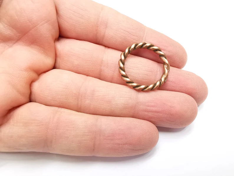 2 Round Twisted Circle Antique Copper Plated Circle Findings (25mm) G29268