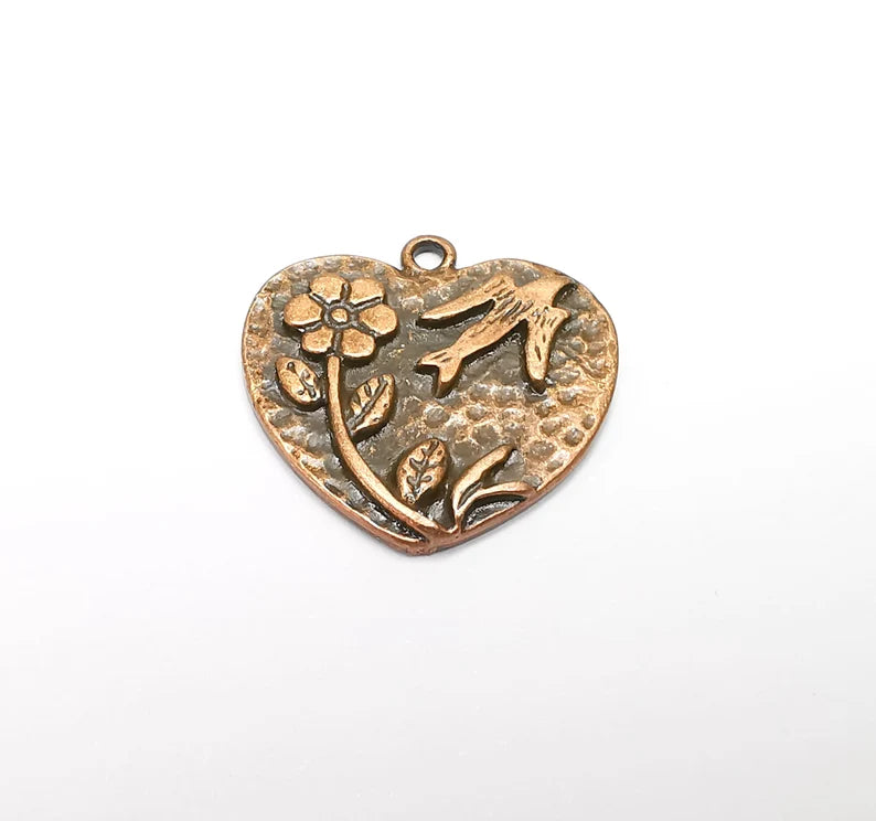 Flower Bird Heart Charms Antique Copper Plated Charms (27mm) G29269