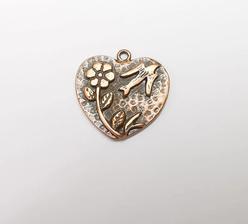 Flower Bird Heart Charms Antique Copper Plated Charms (27mm) G29269