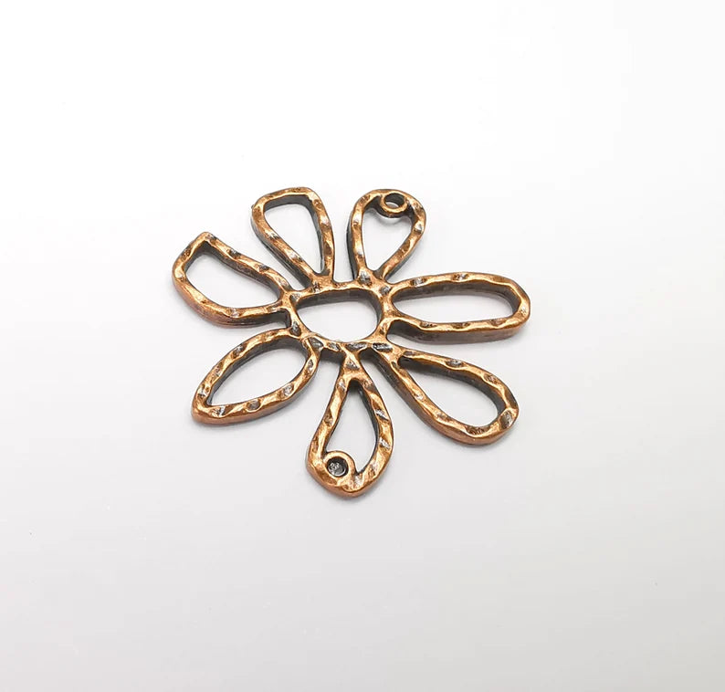 2 Flower Charms Antique Copper Plated Charms (33x30mm) G29271