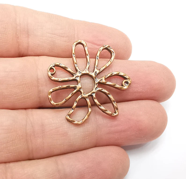 2 Flower Charms Antique Copper Plated Charms (33x30mm) G29271