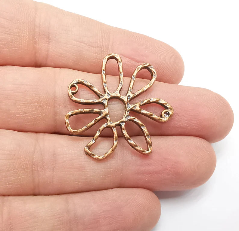 2 Flower Charms Antique Copper Plated Charms (33x30mm) G29271