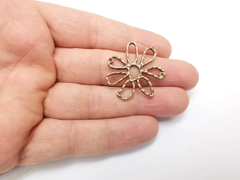 2 Flower Charms Antique Copper Plated Charms (33x30mm) G29271