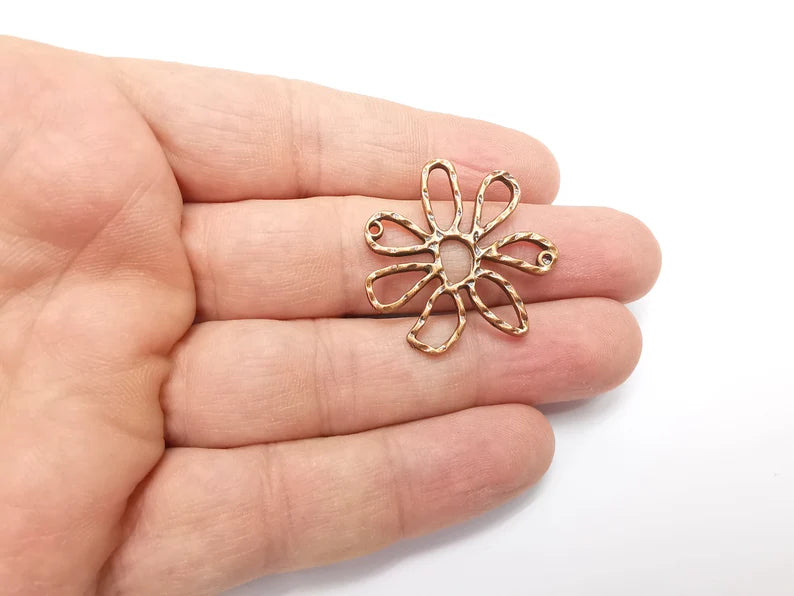 2 Flower Charms Antique Copper Plated Charms (33x30mm) G29271