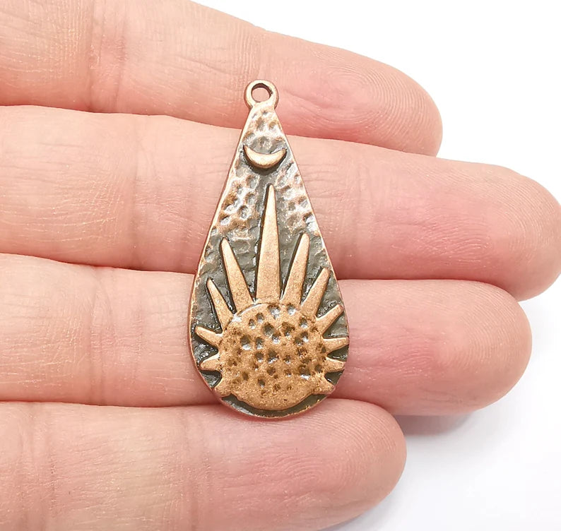 Sunlight Crescent Charms Antique Copper Plated Drop Charms (42x19mm) G29275