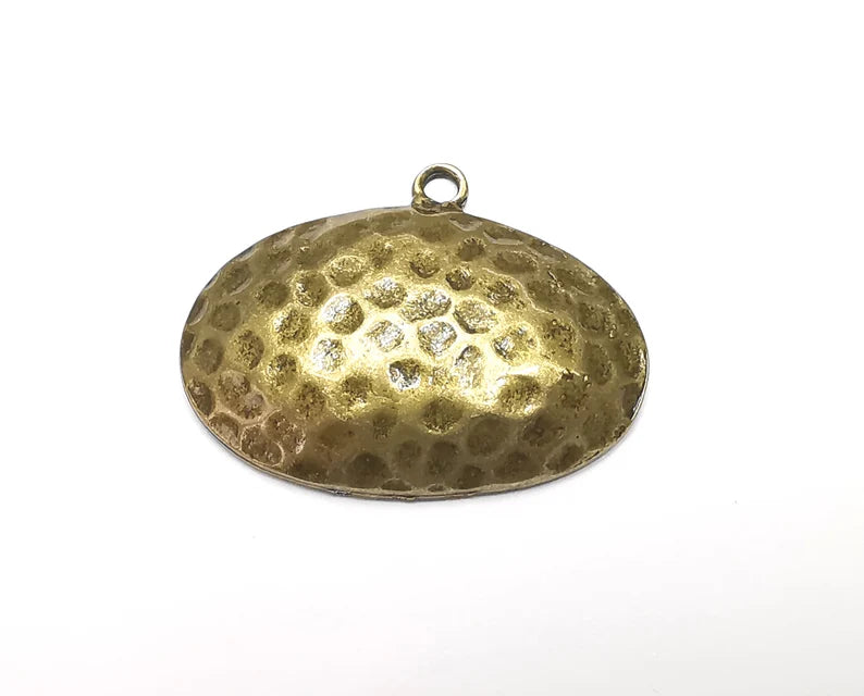 Hammered Oval Domed Charms, Antique Bronze Plated Teardrop Charms (40x31mm) G29280