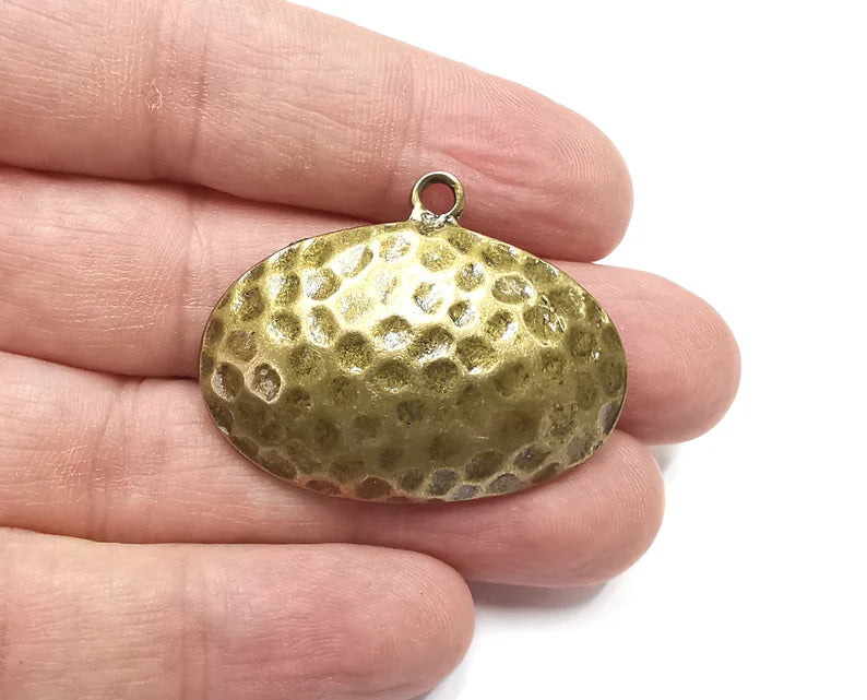 Hammered Oval Domed Charms, Antique Bronze Plated Teardrop Charms (40x31mm) G29280