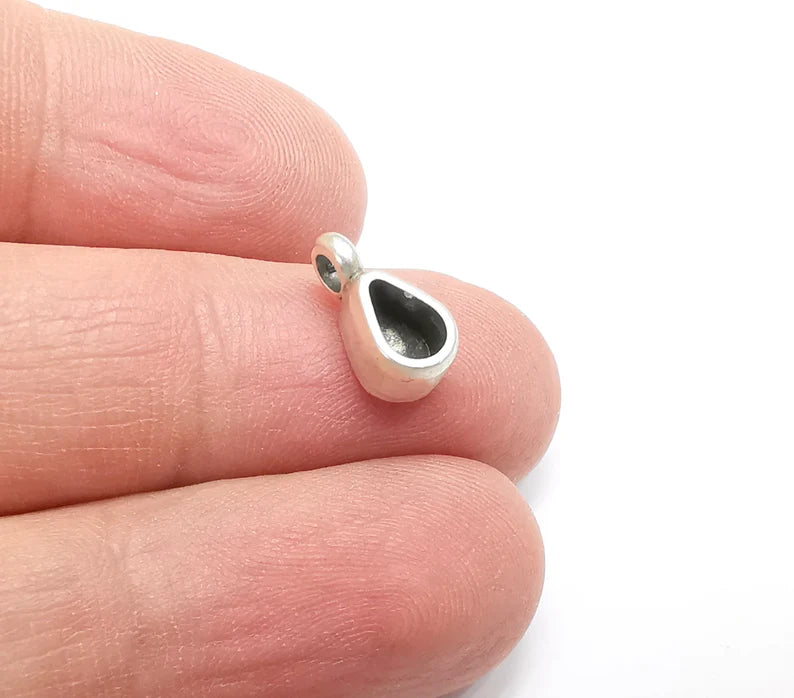 5 Drop Pear Pendant Blanks Charms Bezel Resin Base Mosaic Mountings Antique Silver Plated (13x6mm) (Bezel Size 6x4mm) G29485