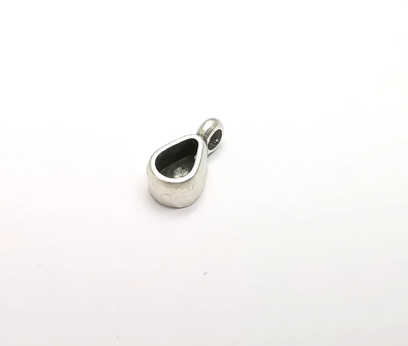 5 Drop Pear Pendant Blanks Charms Bezel Resin Base Mosaic Mountings Antique Silver Plated (13x6mm) (Bezel Size 6x4mm) G29485