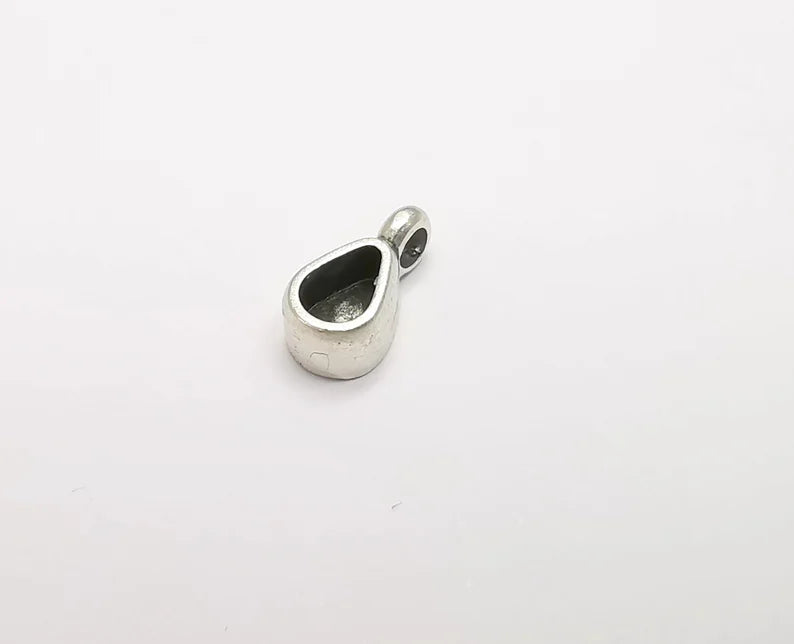 5 Drop Pear Pendant Blanks Charms Bezel Resin Base Mosaic Mountings Antique Silver Plated (13x6mm) (Bezel Size 6x4mm) G29485