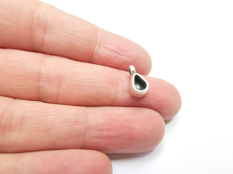 5 Drop Pear Pendant Blanks Charms Bezel Resin Base Mosaic Mountings Antique Silver Plated (13x6mm) (Bezel Size 6x4mm) G29485