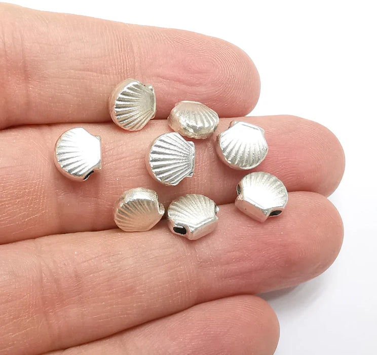 5 Oyster Beads Sea Shell Beads Antique Silver Plated Metal Beads (8mm) G29487