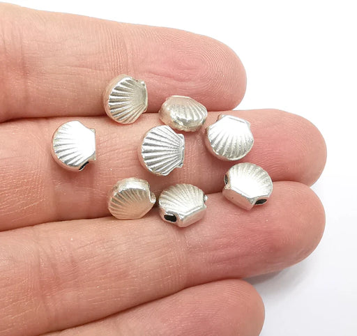 5 Oyster Beads Sea Shell Beads Antique Silver Plated Metal Beads (8mm) G33190