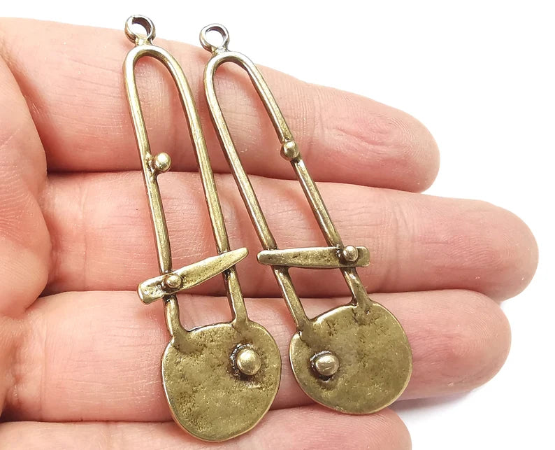 Ethnic Charms, Dangle Pendant, Earring Charms, Jewelry Findings, Antique Bronze Plated (64x19mm) G29494