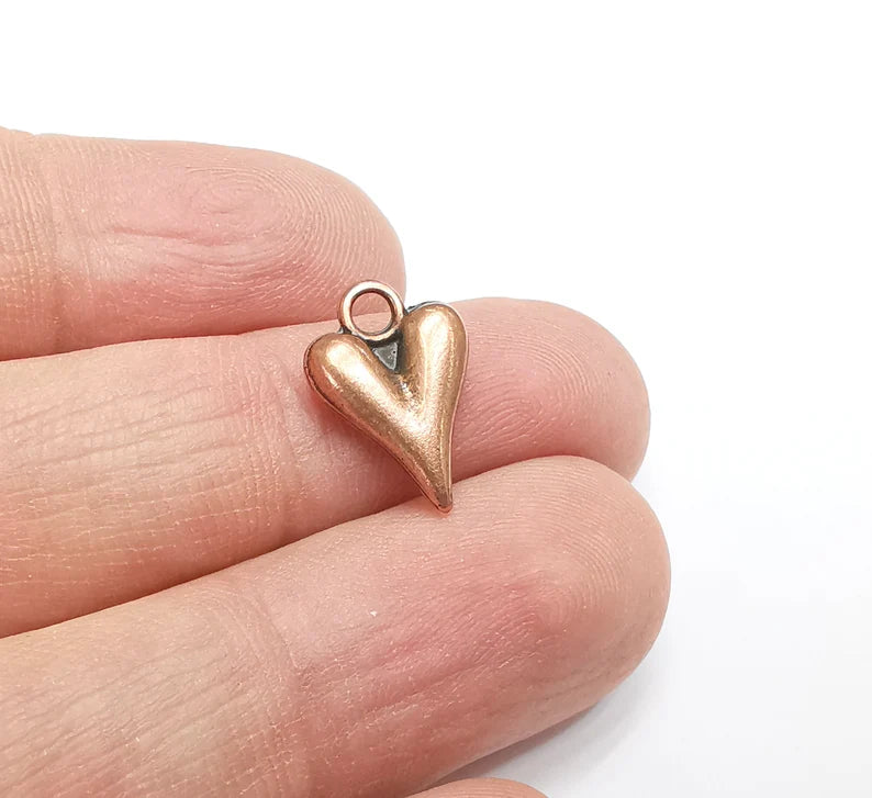 5 Heart Charm (Double Sided) Antique Copper Plated Charm (16x11mm) G29493