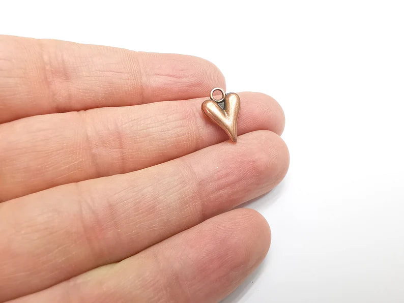 5 Heart Charm (Double Sided) Antique Copper Plated Charm (16x11mm) G29493