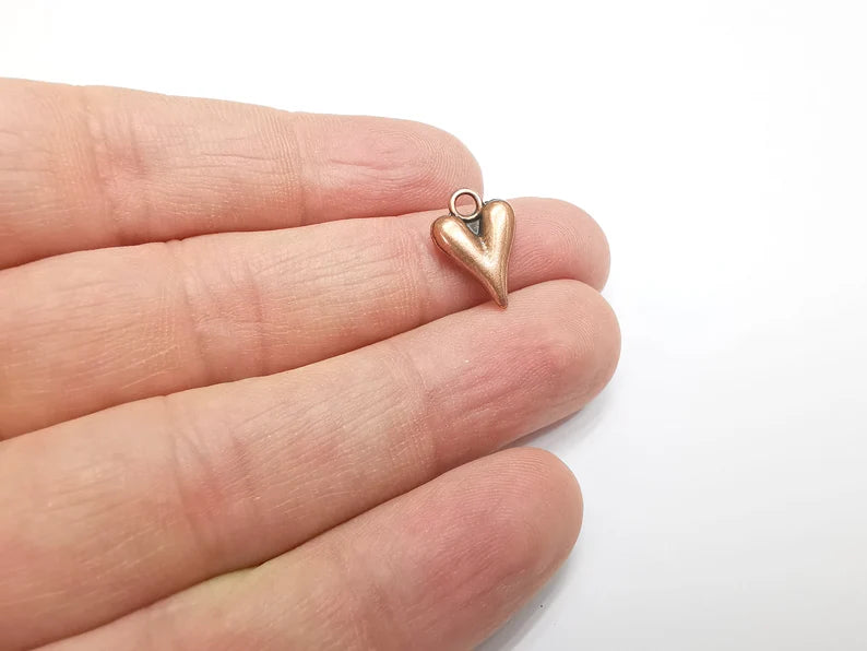 5 Heart Charm (Double Sided) Antique Copper Plated Charm (16x11mm) G29493